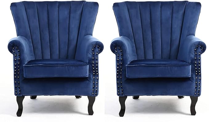 Sturdy Lounge Accent Chair Models (Set of 2) (Dark Blue)
