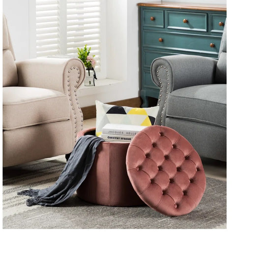Round button tufted Velvet Ottoman