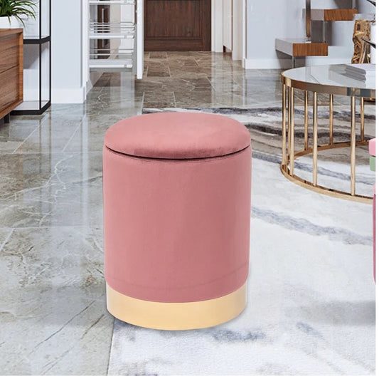 Round Storage stool in velvet finish