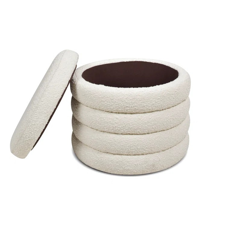 Rich Boucle Upholstered Storage Ottoman