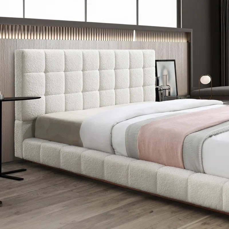 Upholstered Platform Bed in boucle fabric