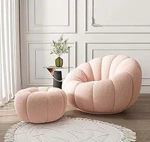 Pumpkin Style Wooden Sofa for Living Room in Blush Shade