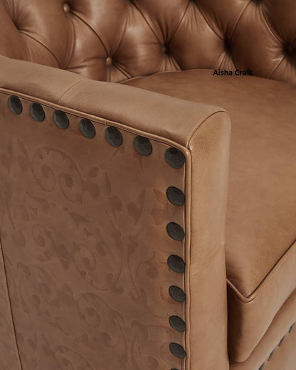 Leather in Wax Finish Swivel Arm Chair