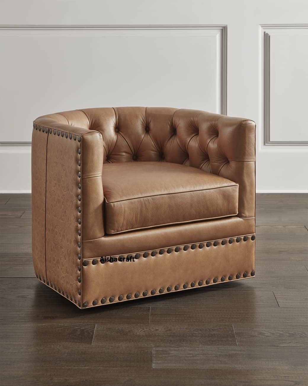 Leather in Wax Finish Swivel Arm Chair