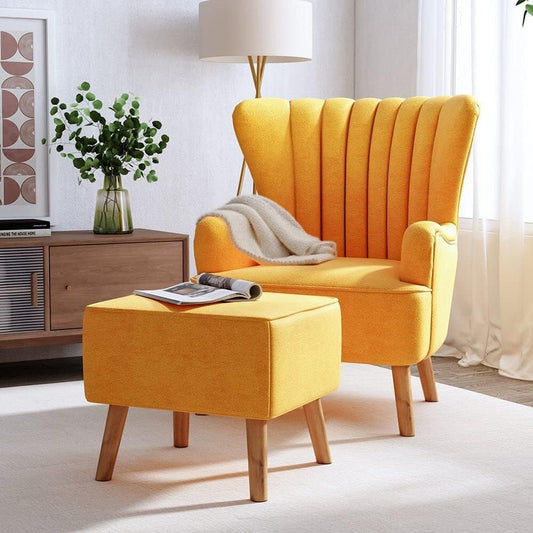 Chair With Cushioned Lounge and Single Seater Sofa With Ottoman