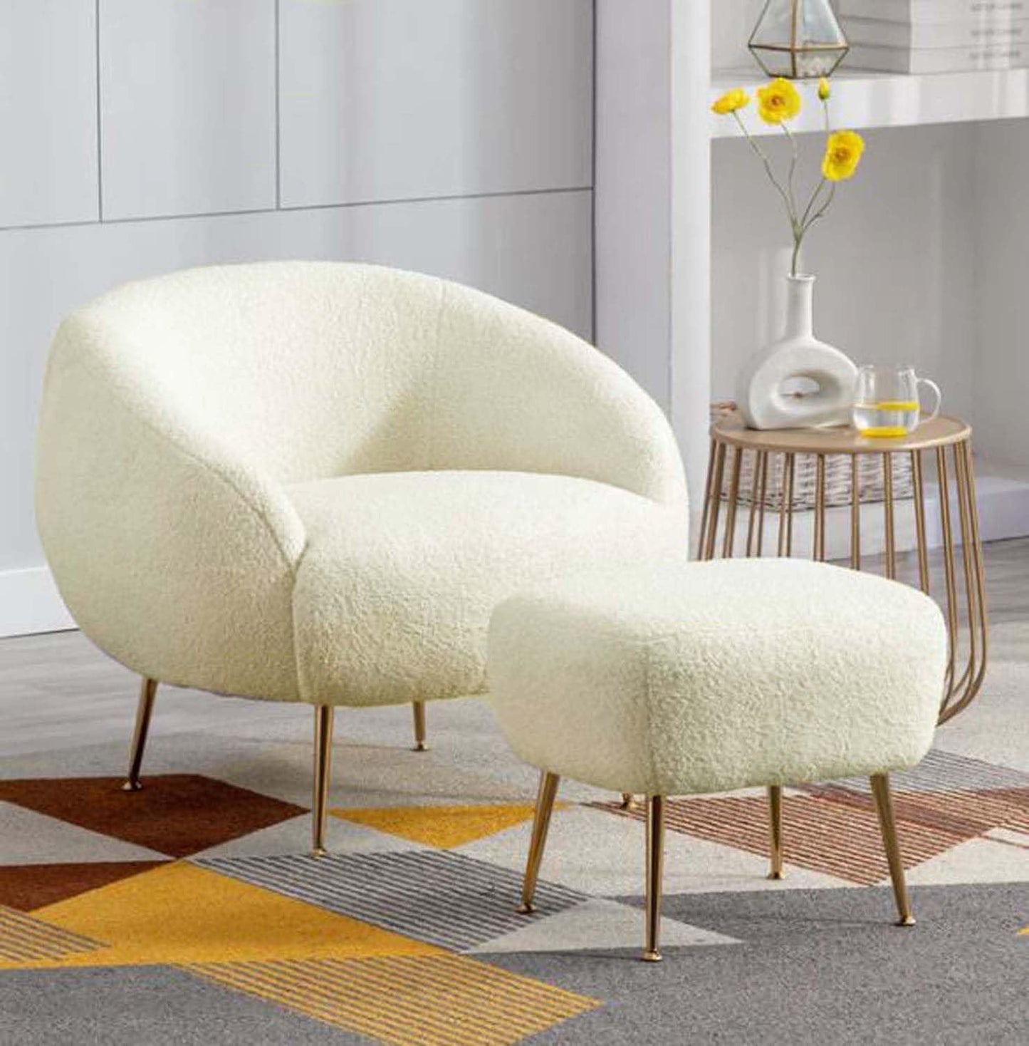 Accent Chair with Ottoman/Gold Legs
