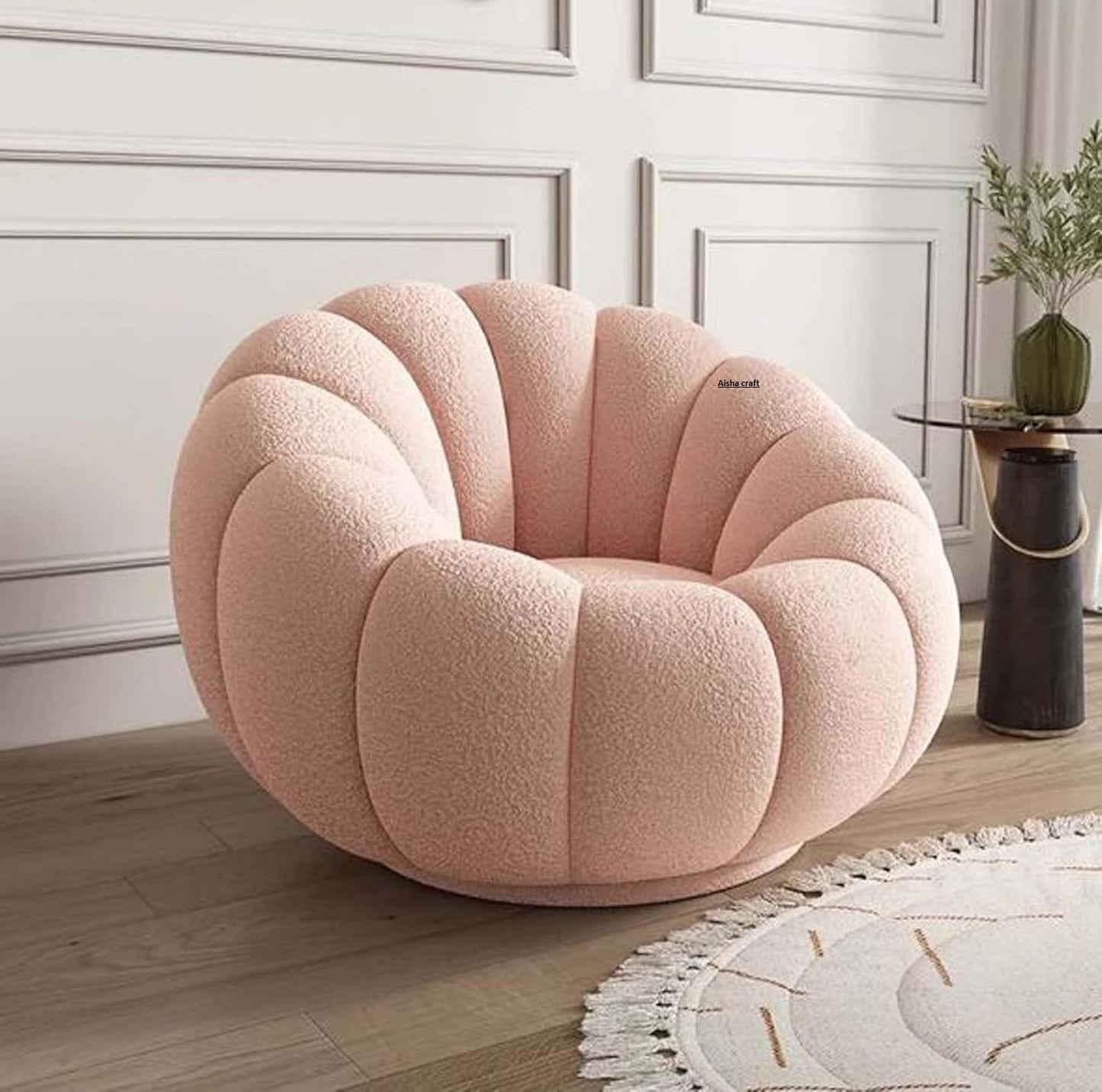 Pumpkin Style Wooden Sofa for Living Room in Blush Shade