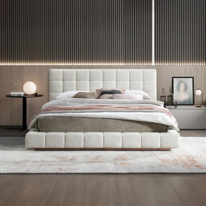 Upholstered Platform Bed in boucle fabric