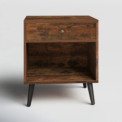 1 - Drawer Nightstand with Drawer and Open Compartment, Solid Wood Legs