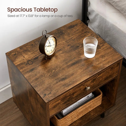 1 - Drawer Nightstand with Drawer and Open Compartment, Solid Wood Legs