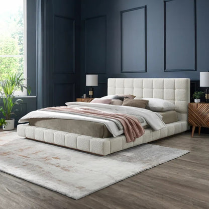 Upholstered Platform Bed in boucle fabric
